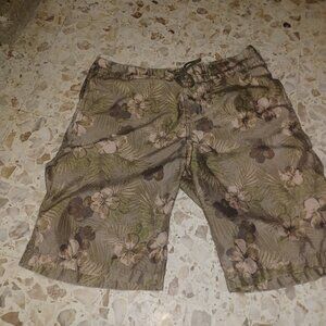 Arizona Men's Swim Shorts SZ30 Tan & Green Tropical Print